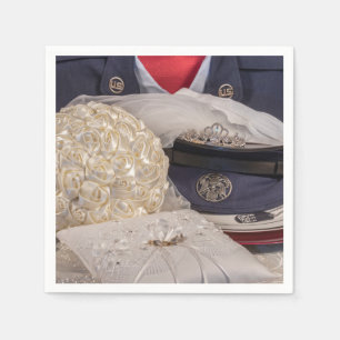 Guardanapo De Papel 7263-Casamento militar com Buquês e anéis