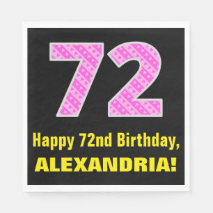 Guardanapo De Papel 72.o Aniversário: Listras e Corações Rosa "72" 