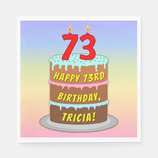 Guardanapo De Papel 73º aniversário: Bolo e Velas Divertidas + Nome Pe (Frente)