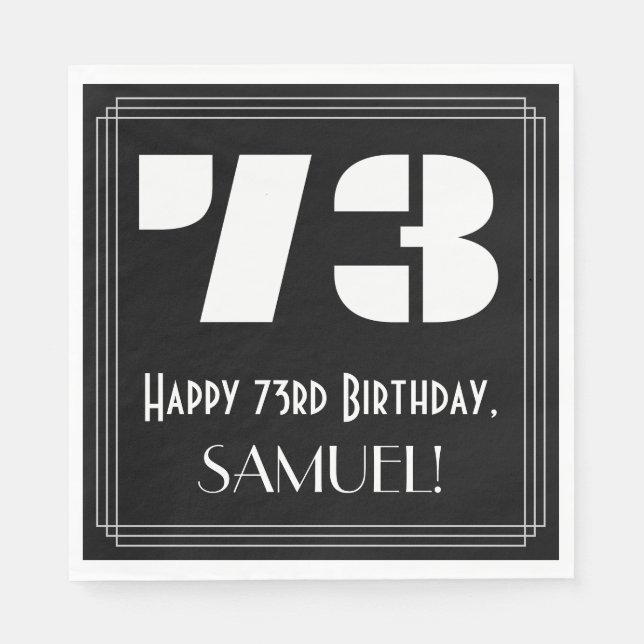 Guardanapo De Papel 73.º aniversário: Art Deco Inspira "73" + Nome (Frente)