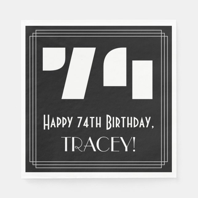 Guardanapo De Papel 74.º Aniversário: Art Deco Inspirou "74" + Nome (Frente)