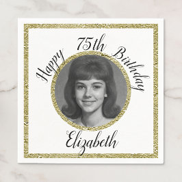 Guardanapo De Papel 75º Aniversário Branco e Dourado com Foto Personal