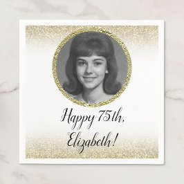 Guardanapo De Papel 75º Personalizado Foto Branco e Dourado 