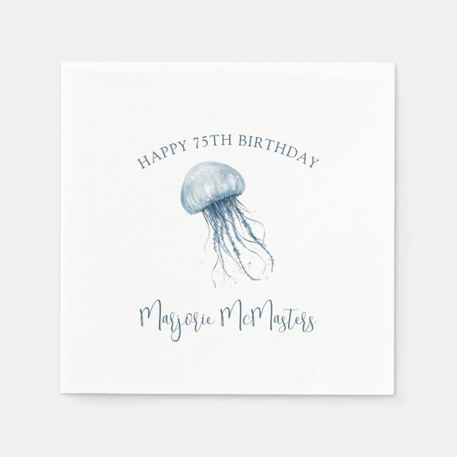 Guardanapo De Papel 75th Birthday Simple Coastal Jellyfish Custom (Frente)