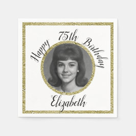 Guardanapo De Papel 75th Custom Photo White and Gold Birthday