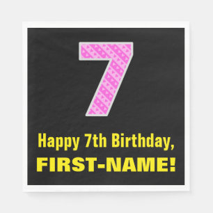 Guardanapo De Papel 7 Aniversário: Listras e Corações Rosa "7" + No