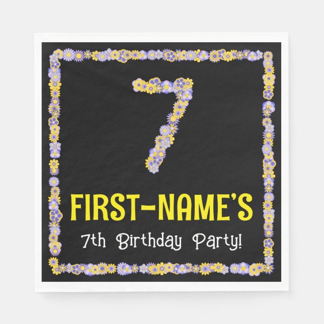 Guardanapo De Papel 7 Aniversário: Número de Flores Florais, Nome Pers (Frente)