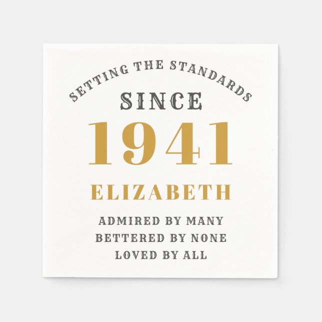 Guardanapo De Papel 80 1941, Aniversário, Cinza Dourada Totalmente Edi (Frente)