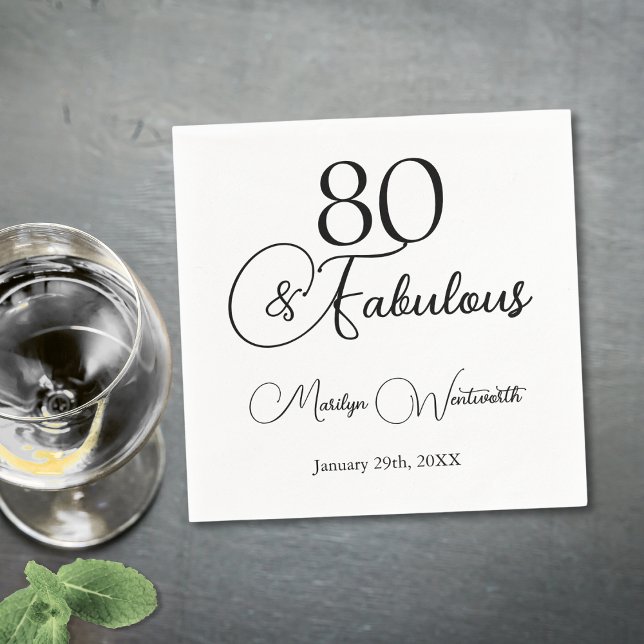 Guardanapo De Papel 80 and Fabulous 80th Birthday Black Script  (Criador carregado)