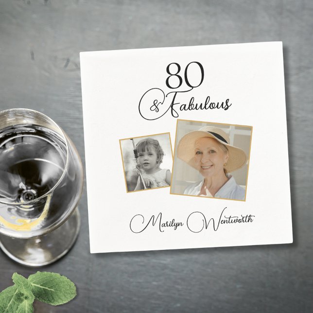 Guardanapo De Papel 80 and Fabulous 80th Birthday Black Script Photo (Criador carregado)