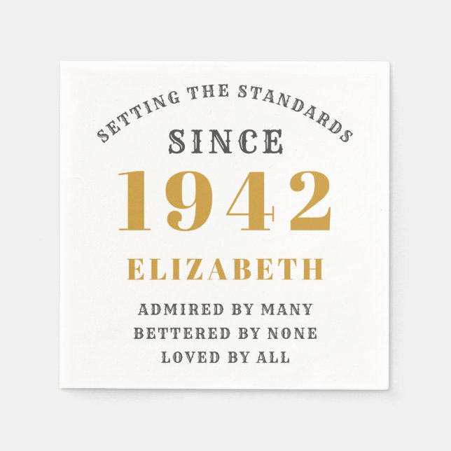 Guardanapo De Papel 80 Aniversário 1942 Branco Dourado Totalmente Edit (Frente)