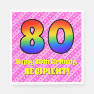 Guardanapo De Papel 80 Aniversário: Stripes e Corações Rosa, Arco-