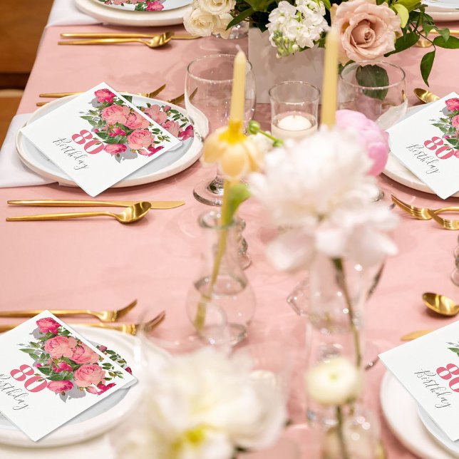 Guardanapo De Papel 80 Birthday 80º Rosa Elegante (Criador carregado)