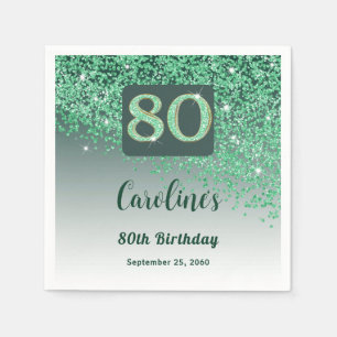 Guardanapo De Papel 80 Birthday Bonito Glitter Verde