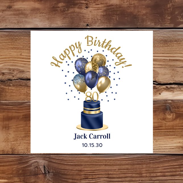 Guardanapo De Papel 80 Birthday Marinho Blue Balloon Cake (Criador carregado)