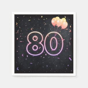 Guardanapo De Papel 80 Birthday Neon Sign on Black Napkins