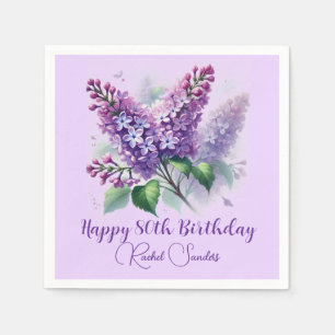 Guardanapo De Papel 80 Birthday Roxo Flores Lilás Primavera
