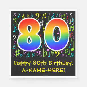 Guardanapo De Papel 80 Birthday - Símbolos Musicais Coloridos, Rainbo