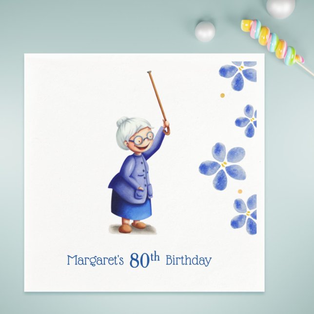 Guardanapo De Papel 80 Birthday Watercolor Avó Floral (80th Birthday Watercolor Floral Grandmother Napkins)