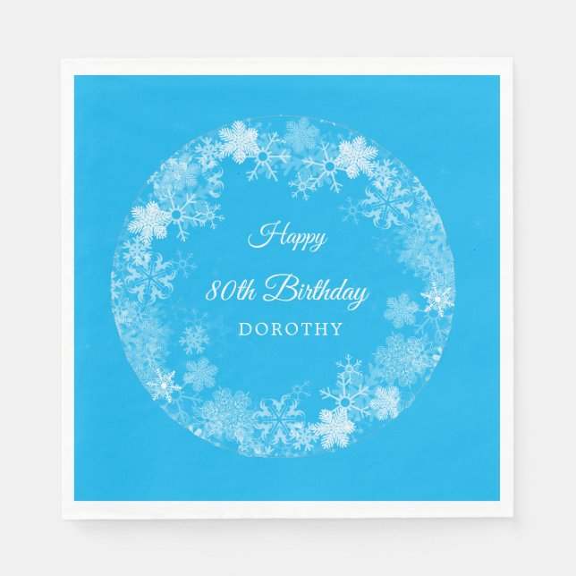 Guardanapo De Papel 80 Birthday Winter Wonderland Snowflake Blue (Frente)