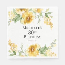 Guardanapo De Papel 80 de Aniversário com Aquarela Amarela Verde Flora