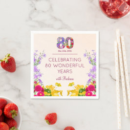 Guardanapo De Papel 80 de aniversário floral moderno festa de 80 anos