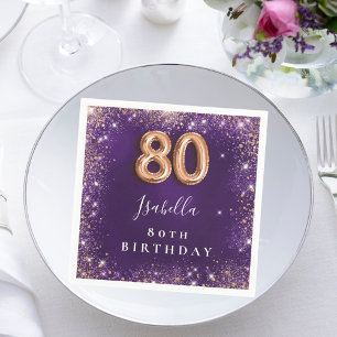 Guardanapo De Papel 80 de aniversário rosa de ouro roxo nome de dourad