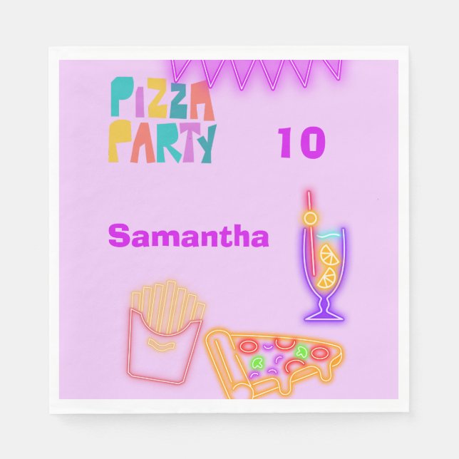 Guardanapo De Papel 80s Pizza Party Napkins - Neon Arcade Design (Frente)