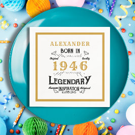 Guardanapo De Papel 80th Birthday Born 1946 White Gold Legend