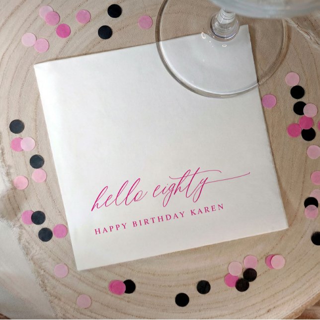 Guardanapo De Papel 80th Birthday Party Pink Hello 80 Modern Elegant (Pink hello 80 elegant script 80th birthday party napkins)
