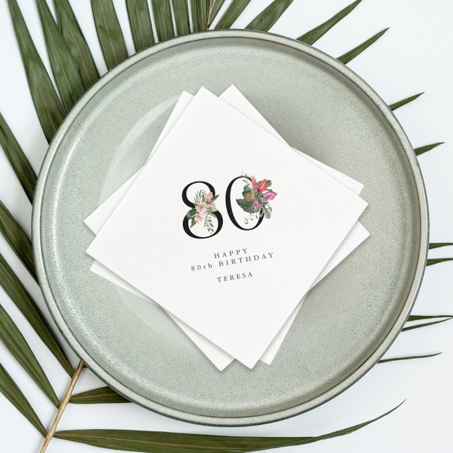 Guardanapo De Papel 80th Birthday Simple Elegant Tropical Invitation (Criador carregado)