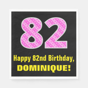 Guardanapo De Papel 82º Aniversário: Listras e Corações Rosa "82"