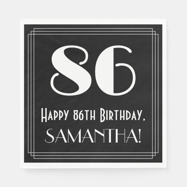 Guardanapo De Papel 86º aniversário ~ Arte Deco Inspirou "86", Nome (Frente)