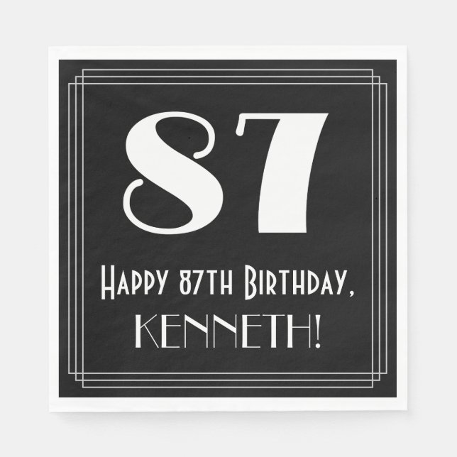 Guardanapo De Papel 87º aniversário ~ Arte Deco Inspirou "87", Nome (Frente)