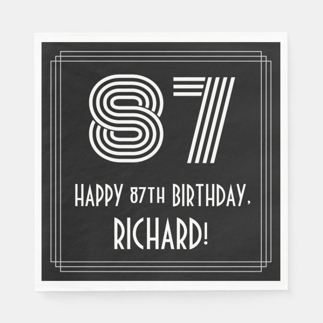 Guardanapo De Papel 87.º aniversário: Arte Deco Inspirou "87" + Nome (Frente)
