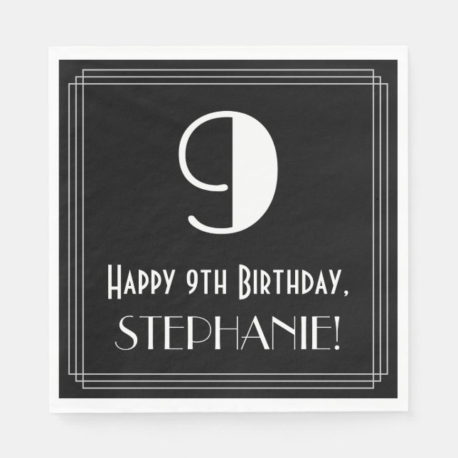 Guardanapo De Papel 9º aniversário ~ Arte Deco Inspirou "9" (Frente)