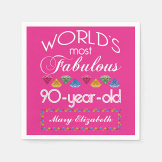 Guardanapo De Papel 90 Aniversário Mais Fabuloso Gems Coloridas Rosa