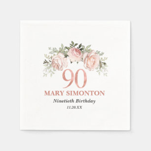 Guardanapo De Papel 90 Birthday Blush Pink Floral Elegante Feminina