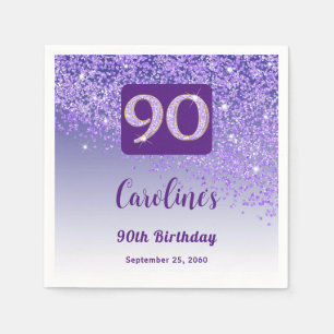 Guardanapo De Papel 90 Birthday Bonito Roxo Glitter