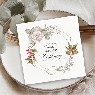 Guardanapo De Papel 90 Birthday Elegine Floral, Dezembro