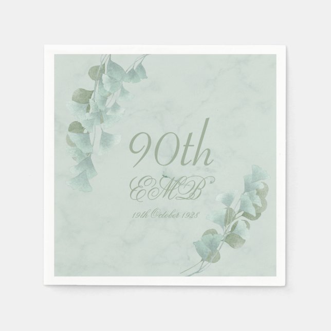 Guardanapo De Papel 90 Birthday Eucalyptus Foliage Elegante Verde (Frente)