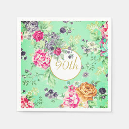 Guardanapo De Papel 90 Birthday Floral Birthday Verde Dourado