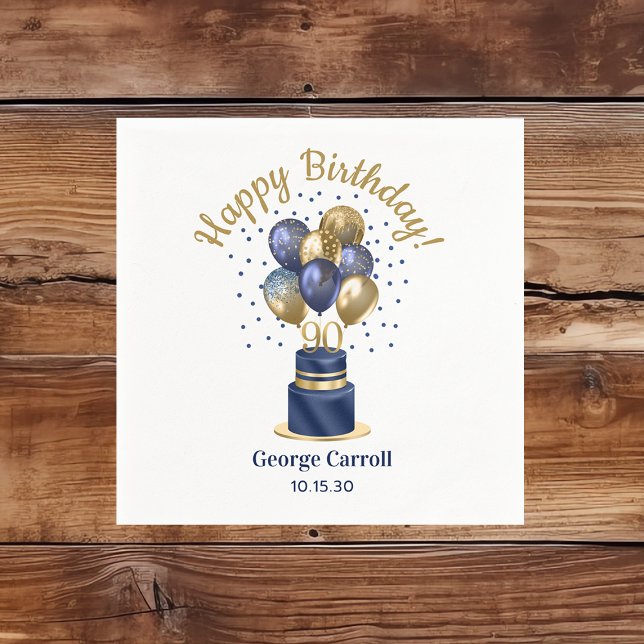 Guardanapo De Papel 90 Birthday Marinho Blue Balloon Cake (Criador carregado)
