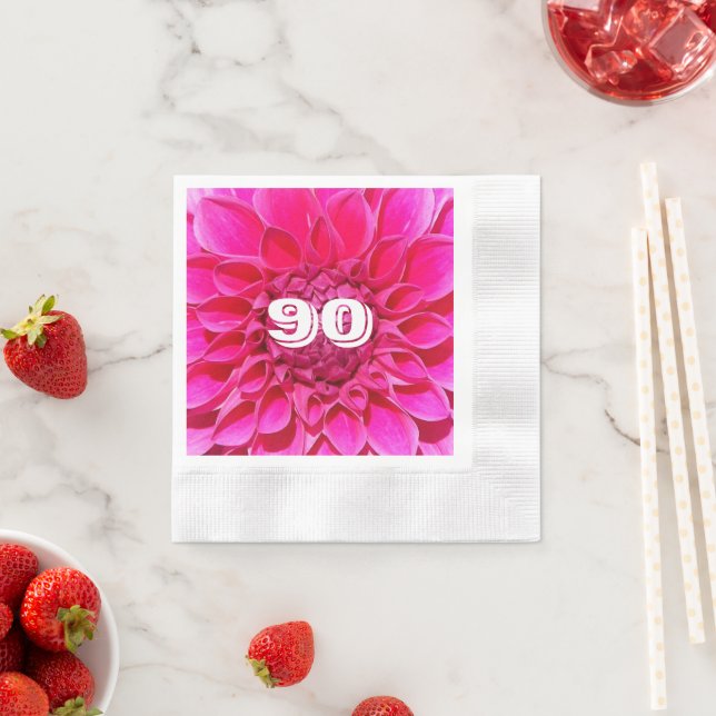 Guardanapo De Papel 90 Birthday Milestone Pink Dahlia Floral (Insitu)