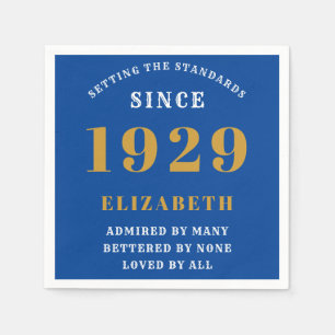 Guardanapo De Papel 90 Birthday Standards Nascer 1929 Blue Dourado