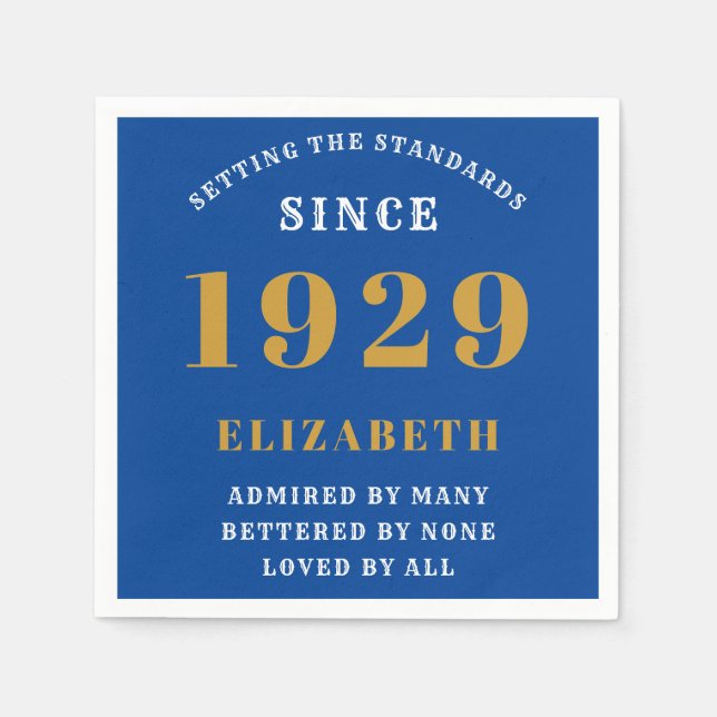 Guardanapo De Papel 90 Birthday Standards Nascer 1929 Blue Dourado (Frente)