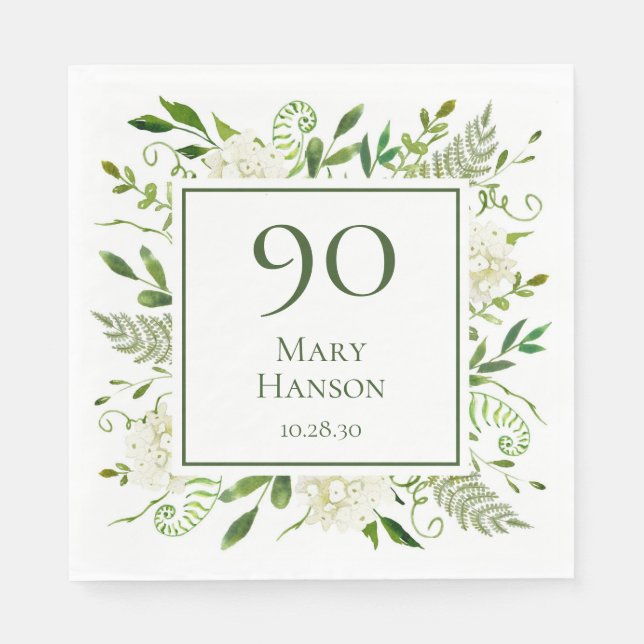 Guardanapo De Papel 90 Birthday White Hydrangeas (Frente)