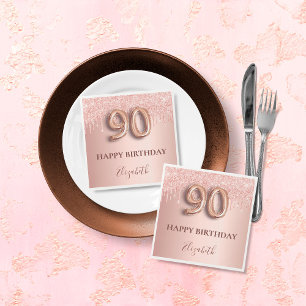 Guardanapo De Papel 90 de aniversário rosa dourado brilho cor-de-rosa