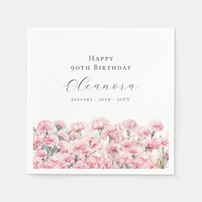 Guardanapo De Papel 90th Birthday Pink Carnation January Birth Flower (Frente)