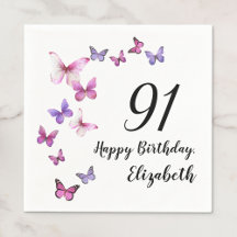 91st Birthday Pink Purple Butterflies 